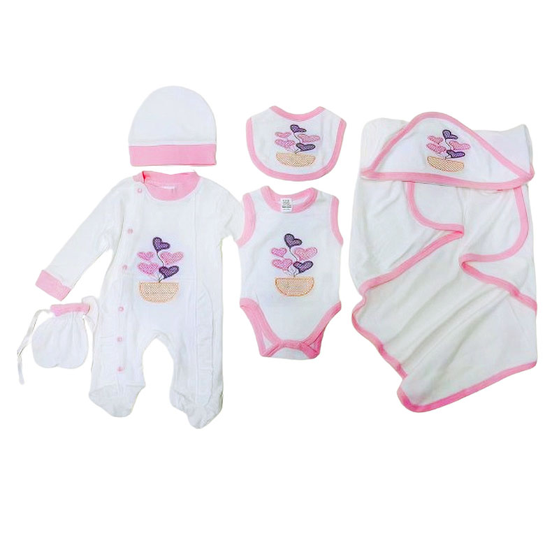 Momobebe 6pcs Pink Balloon Newborn Baby Hooded Blanket Set - 0 to 3M